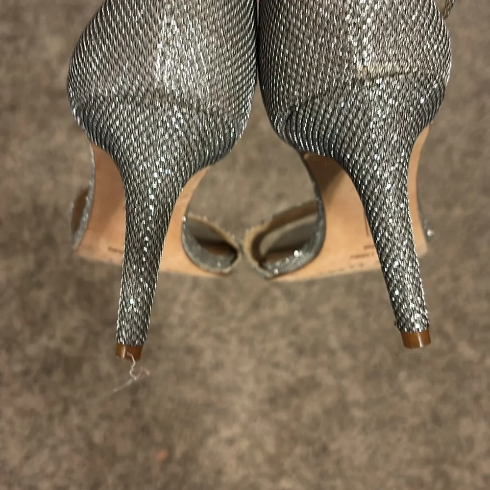Vince Camuto Silver Stiletto Heels with Ankle Strap - Picture 3 of 5